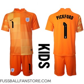 England Jordan Pickford #1 Torwart Replik Auswärtstrikot Kinder WM 2022 Kurzarm (+ Kurze Hosen)